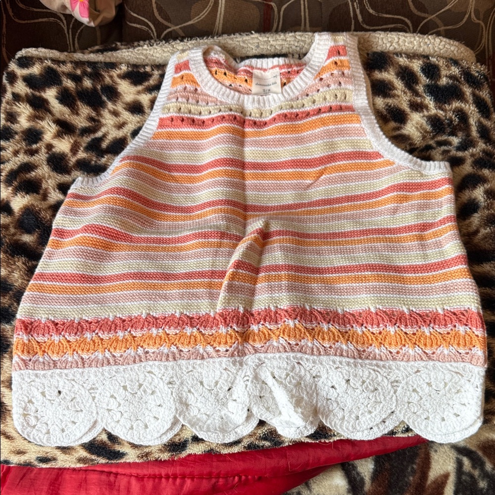 Striped Crochet Tank Top with Lace Hem